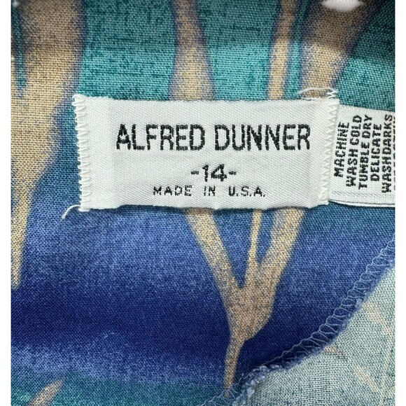 Alfred Dunner Top Womens 14 Blue Green Floral Square Neck Short Sleeve USA Shirt - Picture 3 of 6